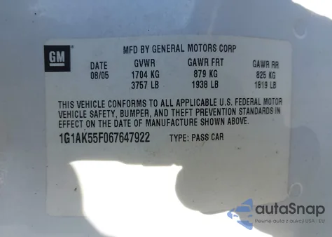 2006 Chevrolet Cobalt Ls из США, поврежденный, VIN 1G1AK55F067647922